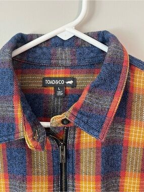 Toad&Co Blue, Orange & Yellow Plaid Zip Shirt Jacket